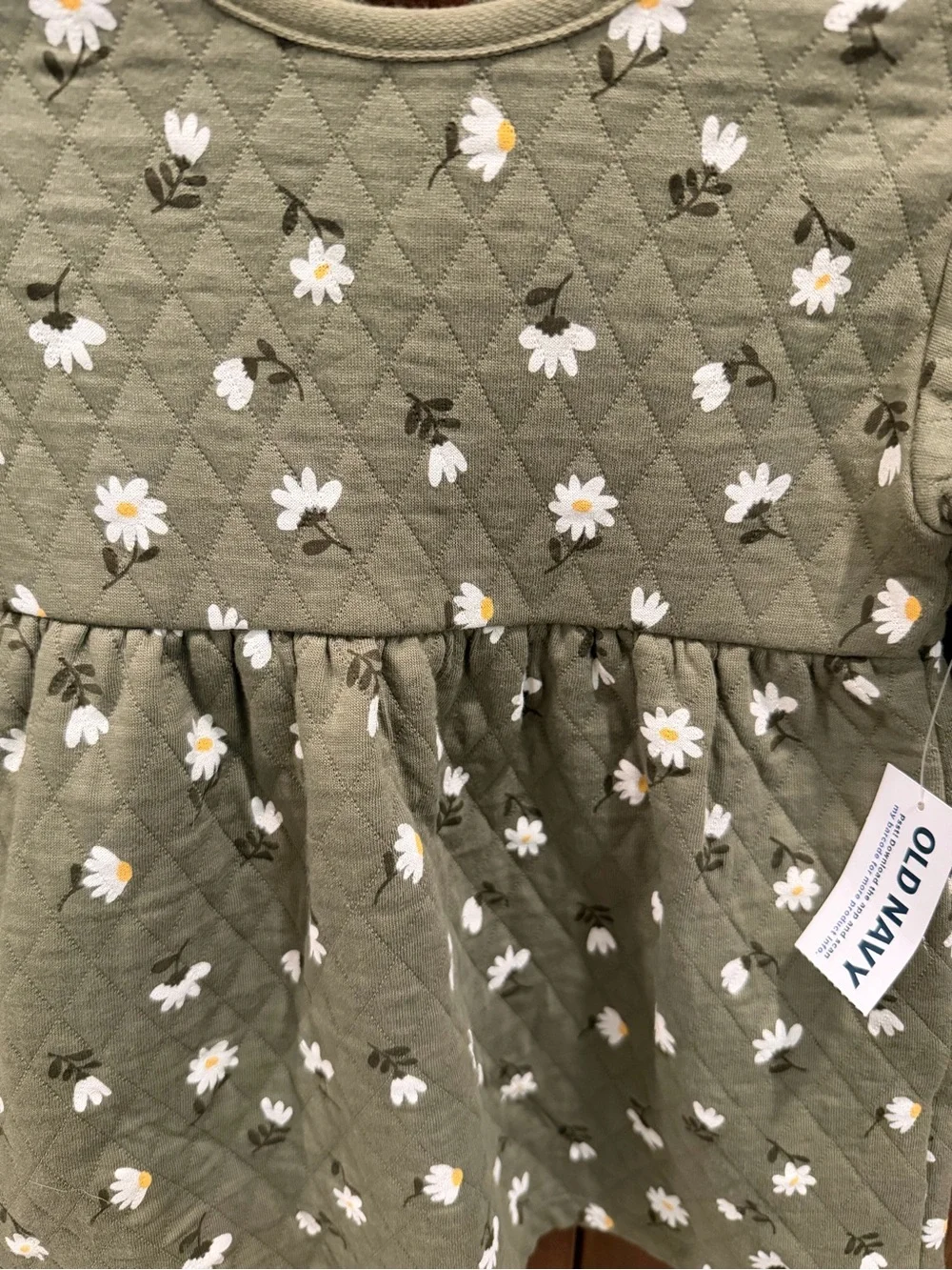 Old Navy Baby Girls Olive Floral Quilted Long Sleeve Dress, 12-18 months, NWT